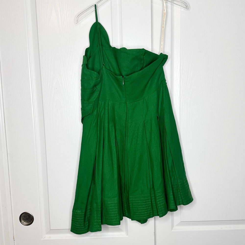 Farm Rio One-Shoulder Lea Mini Dress Green Linen Blend Size Medium - Picture 6 of 16